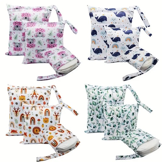 [Reusable Wet] 3pcs Wet Diaper Bags | Reusable | Wet Dry Bags for Cloth Diapers&Breast Pump Parts | Two Zippered Pockets & Handle | Beach Pool Gym Bag Stroller Yoga Toiletries Daycare Organizer