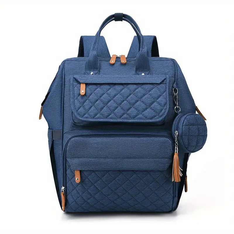 Large Capacity Quilted Backpack - Adjustable Straps, Multiple Compartments & Zipper Closure, Lightweight Fabric for Women, Perfect for, Work, (Blue/Black), Backpack for, Versatile Travel Bag, Casual Style Bag, Sturdy Construction