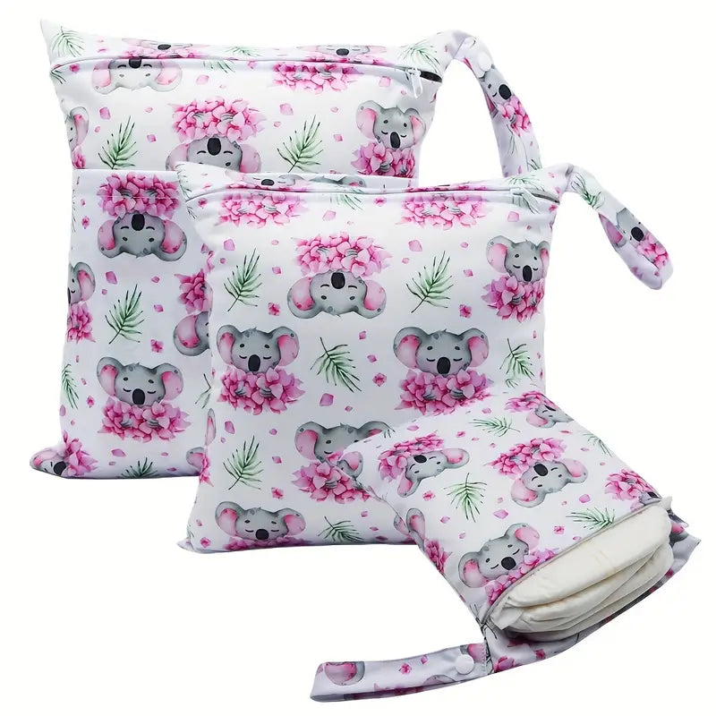 [Reusable Wet] 3pcs Wet Diaper Bags | Reusable | Wet Dry Bags for Cloth Diapers&Breast Pump Parts | Two Zippered Pockets & Handle | Beach Pool Gym Bag Stroller Yoga Toiletries Daycare Organizer