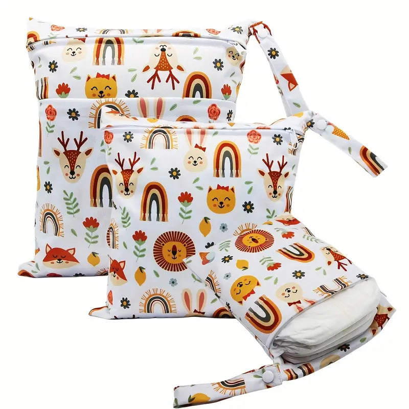 [Reusable Wet] 3pcs Wet Diaper Bags | Reusable | Wet Dry Bags for Cloth Diapers&Breast Pump Parts | Two Zippered Pockets & Handle | Beach Pool Gym Bag Stroller Yoga Toiletries Daycare Organizer